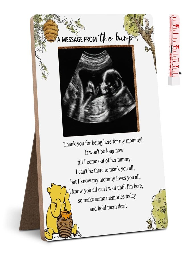 Hatzelou Winnie Baby Shower Sign Picture Frame, A Message From The Bump Sonogram Picture Frame, Cute Bear Decor Baby Shower Gender Reveal, Pregnancy Milestone Keepsake 4.3 * 5.3 IN Photos - Image 1